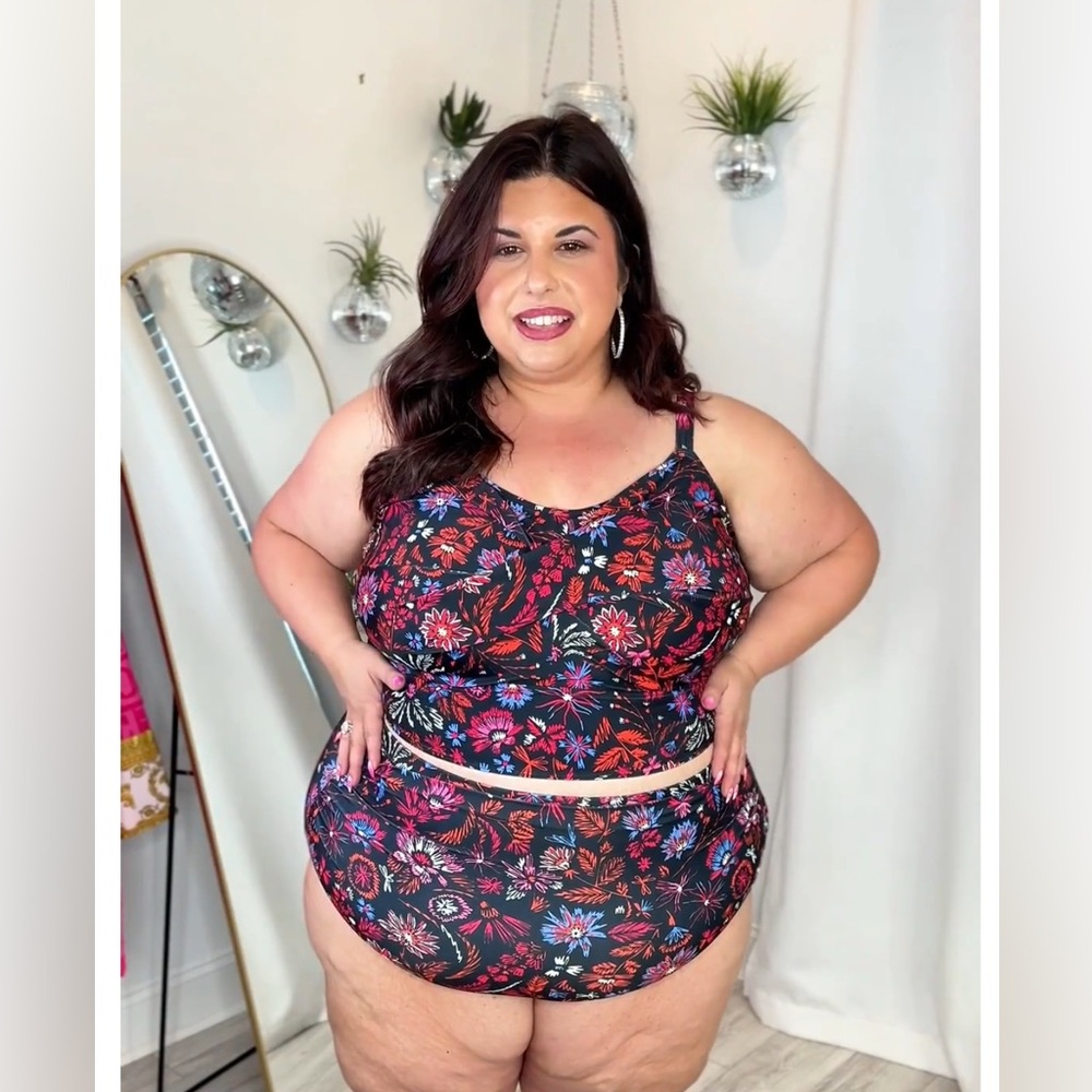 Plus Floral Twist Front Two Piece Swimsuit